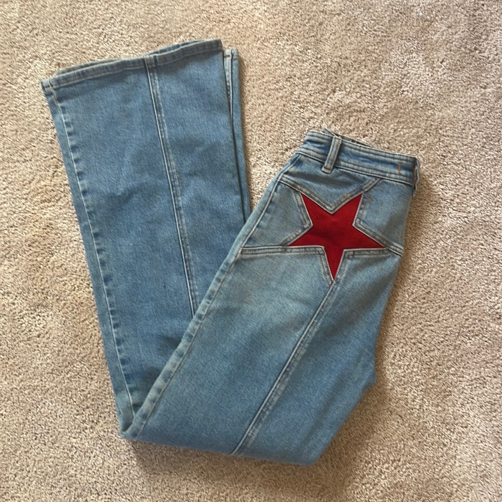 Free People Flare Jeans with Red Star Detail